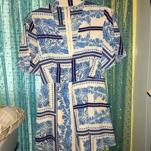 Blue and white romper